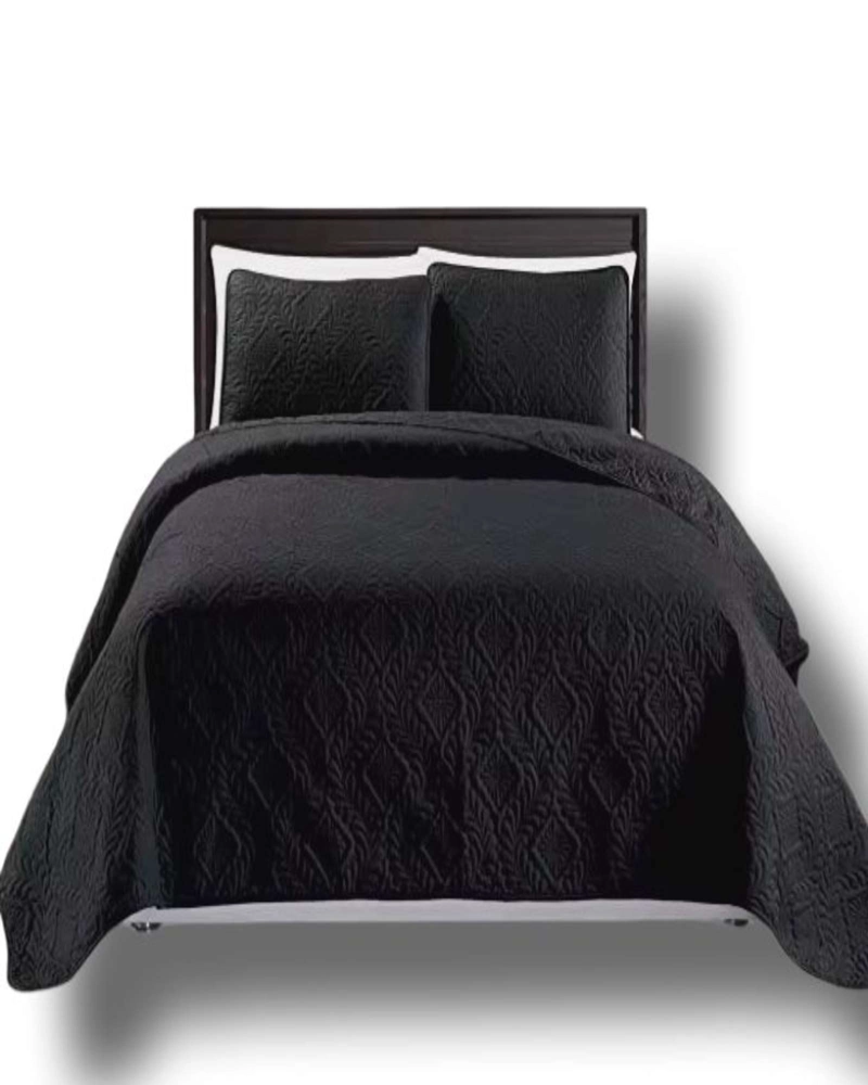 CUBRECAMA ELEGANTE  QUILT VERANO PLAZA Y MEDIA NEGRO - 2