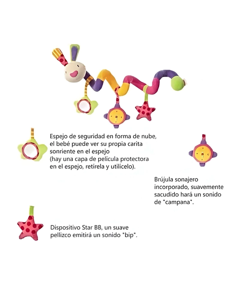 SONAJERO BEBE  ESPIRAL COLGANTE PARA COCHECITO DISEÑO CONEJO - 4