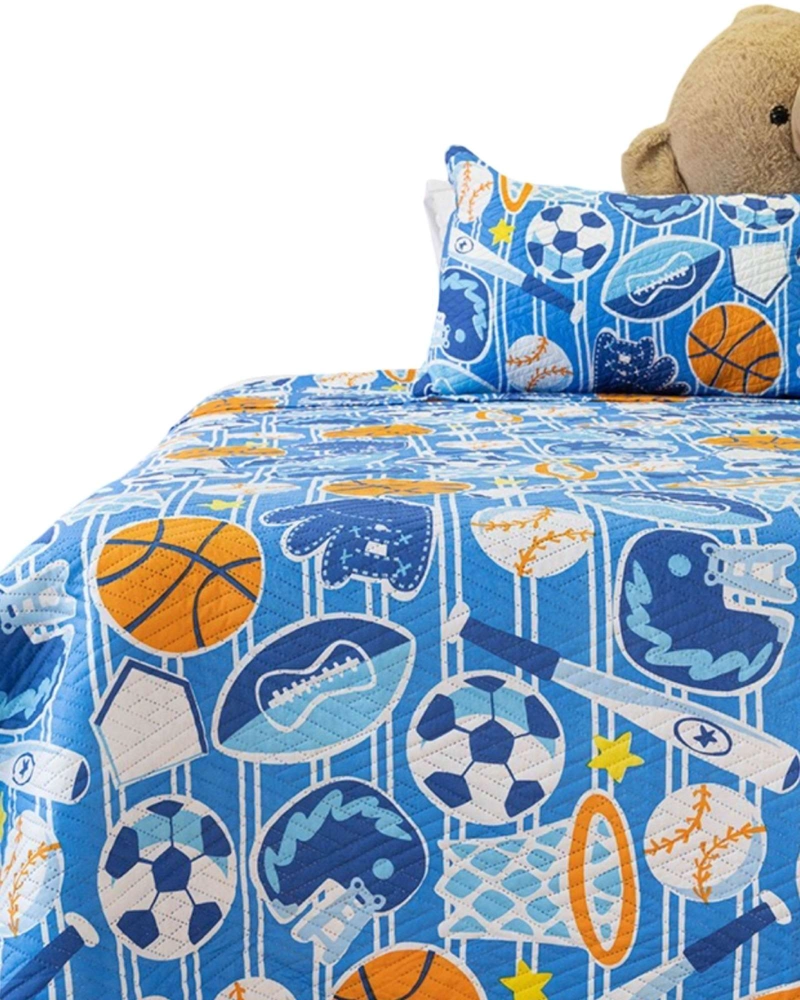 CUBRECAMA QUILT PRIMAVERA VERANO AZUL PELOTAS - 1