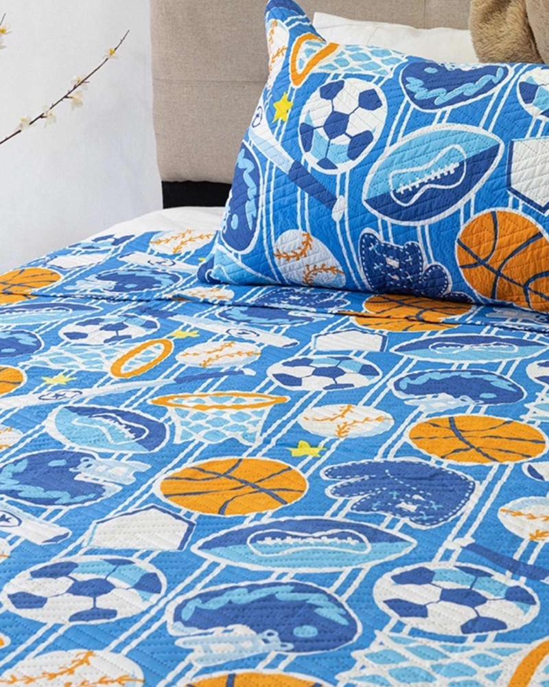 CUBRECAMA QUILT PRIMAVERA VERANO AZUL PELOTAS - 2