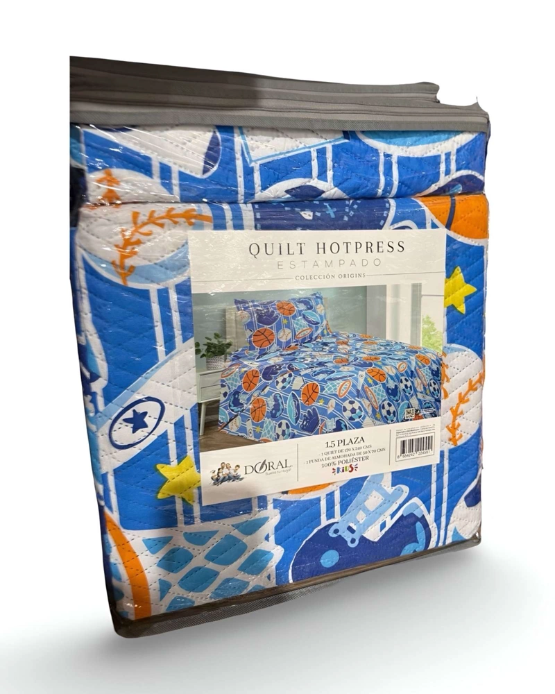CUBRECAMA QUILT PRIMAVERA VERANO AZUL PELOTAS - 3