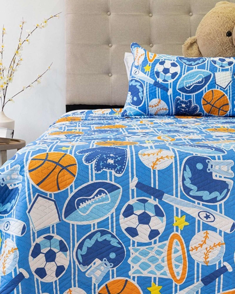CUBRECAMA QUILT PRIMAVERA VERANO AZUL PELOTAS - 4