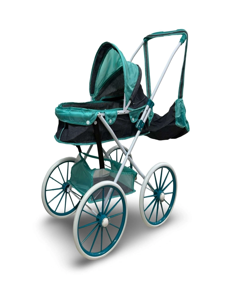 COCHE DE MUÑECA CARREOLA RUEDAS GRANDES TURQUESA - 1