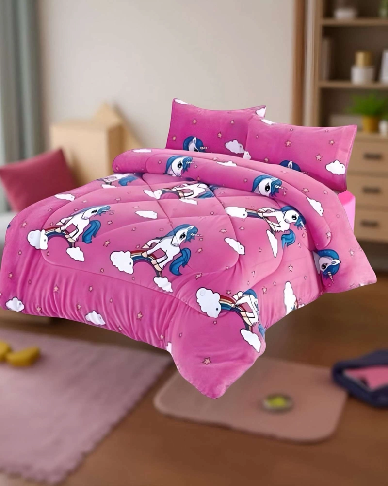 COBERTOR DE INVIERNO DISEÑO UNICORNIO CON ARCOIRIS PLUSH CON CHIPORRO PLAZA Y MEDIA S42 - 3