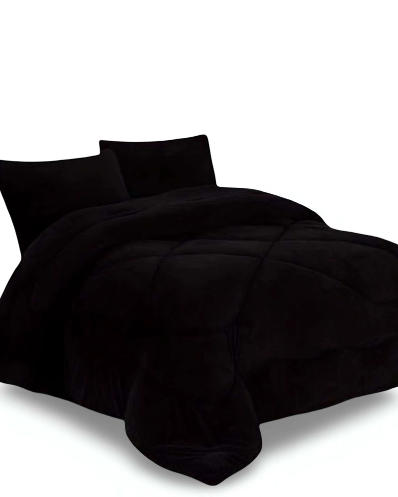 COBERTOR ELEGANTE DE INVIERNO UNICOLOR PLUSH CON CHIPORRO PLAZA Y MEDIA S57 - 1