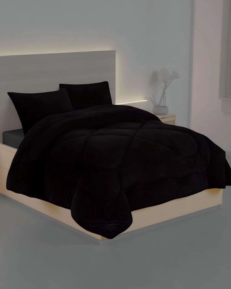 COBERTOR ELEGANTE DE INVIERNO UNICOLOR PLUSH CON CHIPORRO PLAZA Y MEDIA S57 - 2