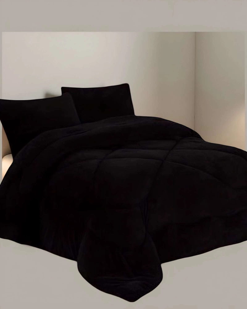 COBERTOR ELEGANTE DE INVIERNO UNICOLOR PLUSH CON CHIPORRO PLAZA Y MEDIA S57 - 3