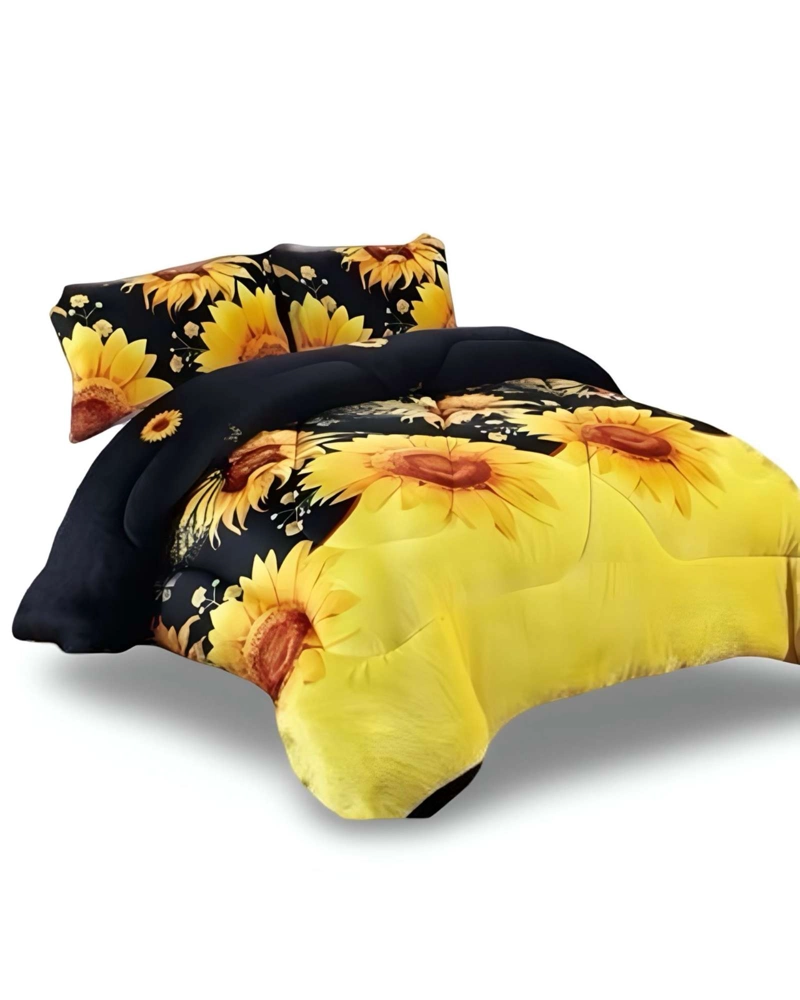 COBERTOR DE INVIERNO DISEÑO GIRASOLES PLUSH CON CHIPORRO PLAZA Y MEDIA S45 - 1
