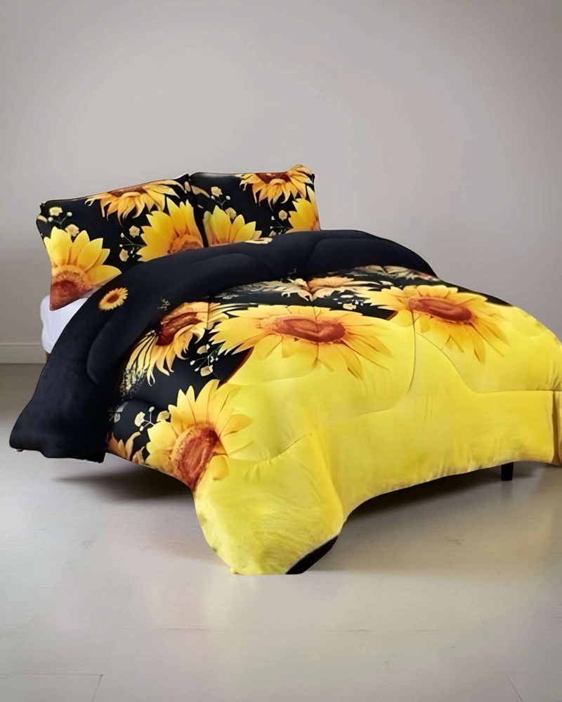 COBERTOR DE INVIERNO DISEÑO GIRASOLES PLUSH CON CHIPORRO PLAZA Y MEDIA S45 - 4