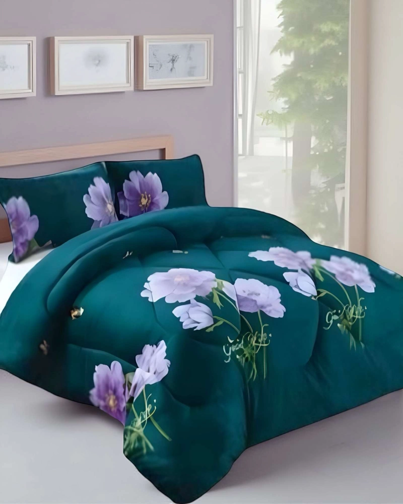 COBERTOR ELEGANTE DE INVIERNO DISEÑO FLORES PLUSH CON CHIPORRO PLAZA Y MEDIA S46 - 1