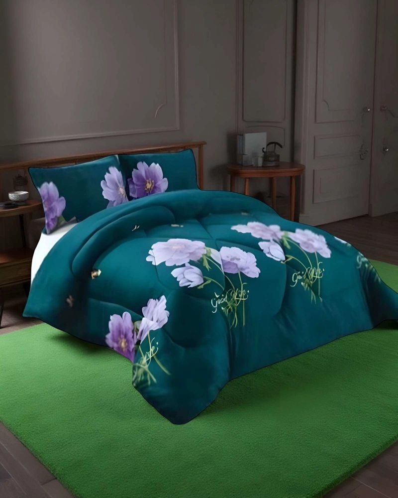 COBERTOR ELEGANTE DE INVIERNO DISEÑO FLORES PLUSH CON CHIPORRO PLAZA Y MEDIA S46 - 4