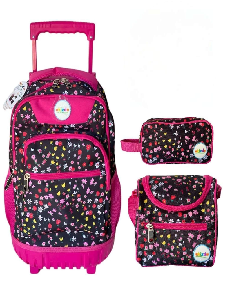 MOCHILAS ESCOLAR 3 PIEZAS DISEÑO DE FLORES - 1