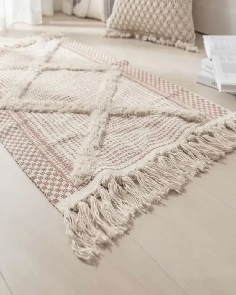 ALFOMBRA DE LINO BAJADA DE CAMA ESTILO BOHO MEDIDA 60 CM X 90 CM - 3