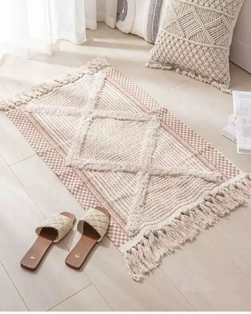 ALFOMBRA DE LINO BAJADA DE CAMA ESTILO BOHO MEDIDA 60 CM X 90 CM - 5