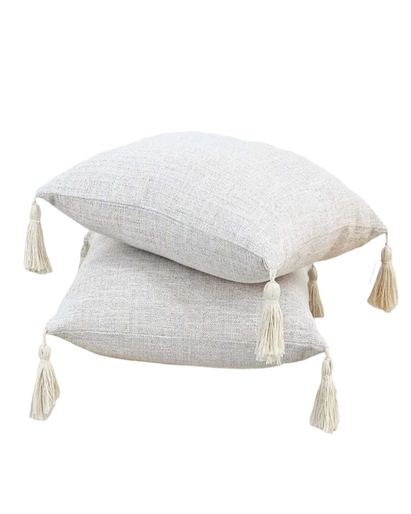 FUNDAS DE COJIN CUADRADAS  CHENILLE CON BORLAS PACK DE 2 PIEZAS - 1