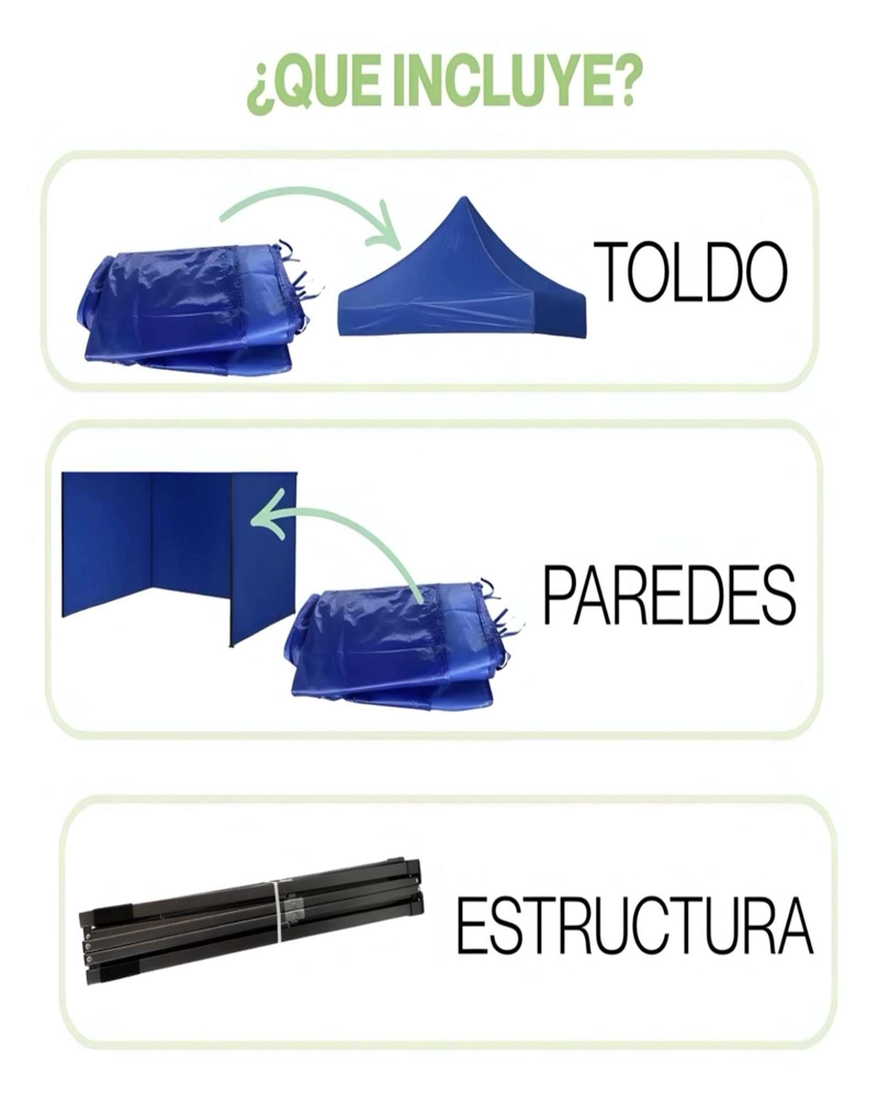 TOLDO PLEGABLE MAS LATERALES AZUL, CARPA FILTRO UV 3X3 - 3