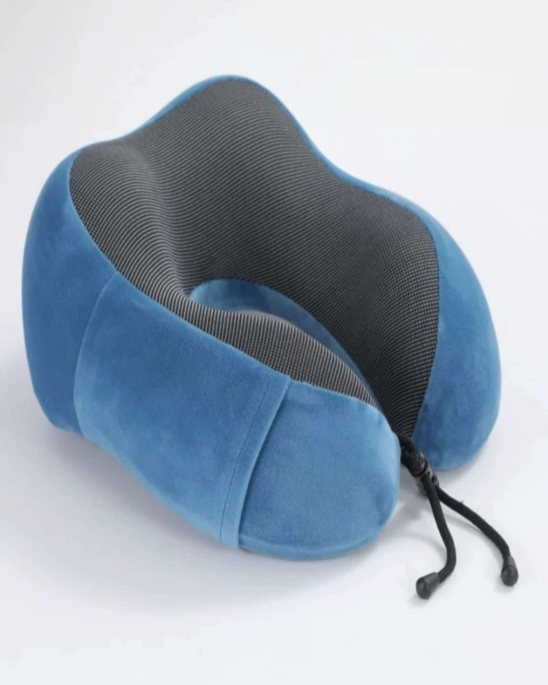 COMODA ALMOHADA DE CUELLO VIAJE TELA MAGNETICA AZUL - 1