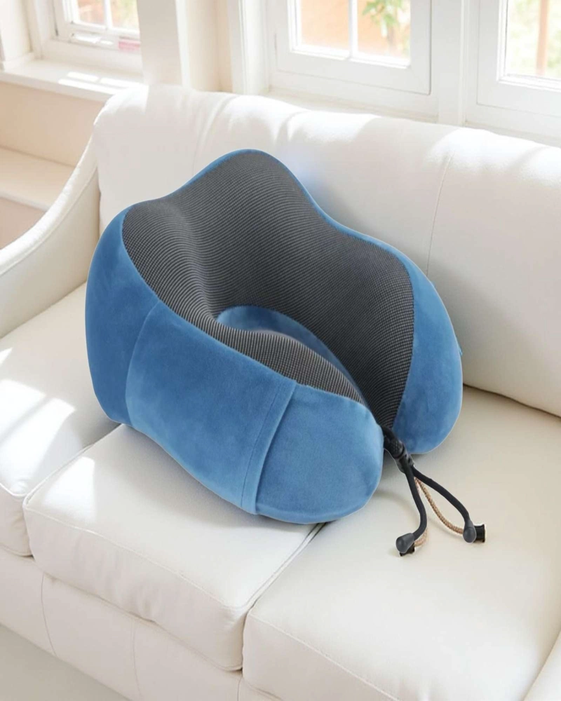 COMODA ALMOHADA DE CUELLO VIAJE TELA MAGNETICA AZUL - 3