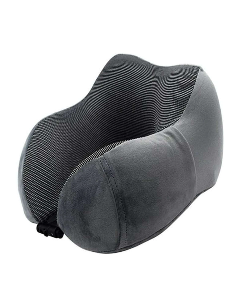 COMODA ALMOHADA DE CUELLO VIAJE TELA MAGNETICA GRIS - 2