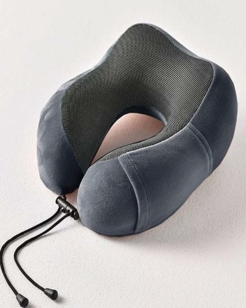 COMODA ALMOHADA DE CUELLO VIAJE TELA MAGNETICA GRIS - 4