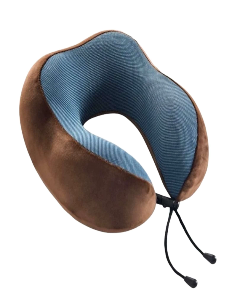COMODA ALMOHADA DE CUELLO VIAJE TELA MAGNETICA MARRON - 1