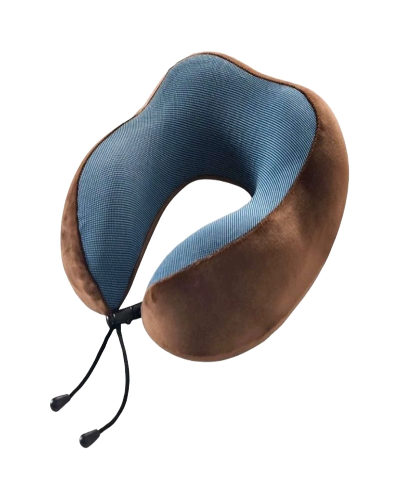 COMODA ALMOHADA DE CUELLO VIAJE TELA MAGNETICA MARRON - 2