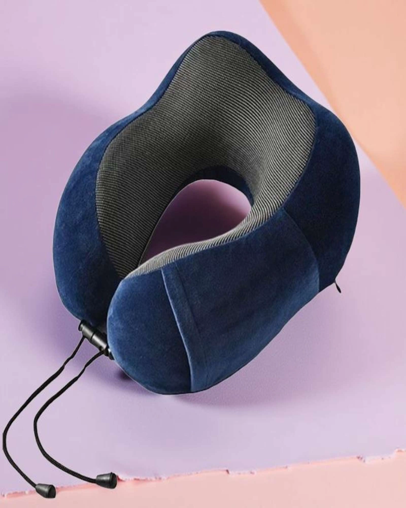 COMODA ALMOHADA DE CUELLO VIAJE TELA MAGNETICA AZUL - 3