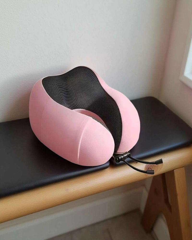 COMODA ALMOHADA DE CUELLO VIAJE TELA MAGNETICA ROSA - 4