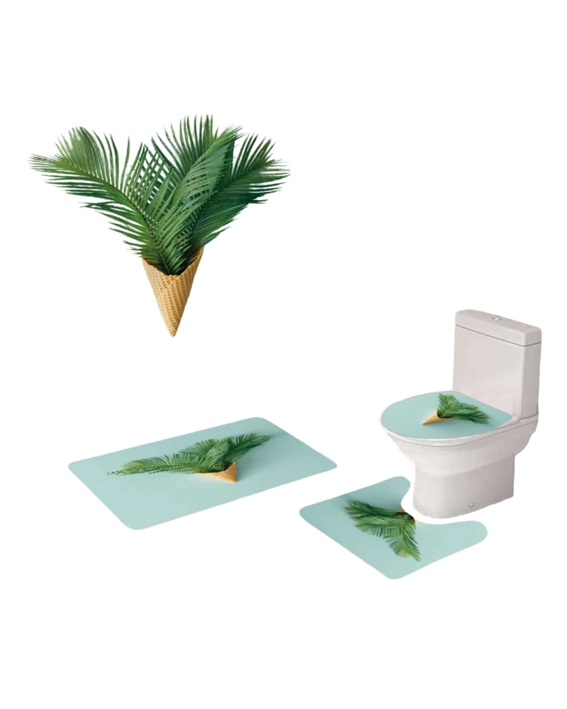 JUEGO 5 PIEZAS CON CORTINA DE BAÑO DE TELA POLIE STER Y  FORRO DE DUCHA DE PLASTICO - 2
