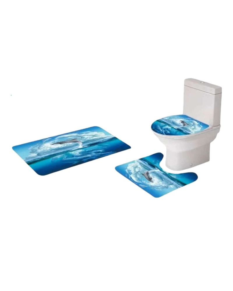 JUEGO 5 PIEZAS CON CORTINA DE BAÑO DE TELA POLIE STER Y  FORRO DE DUCHA DE PLASTICO - 3
