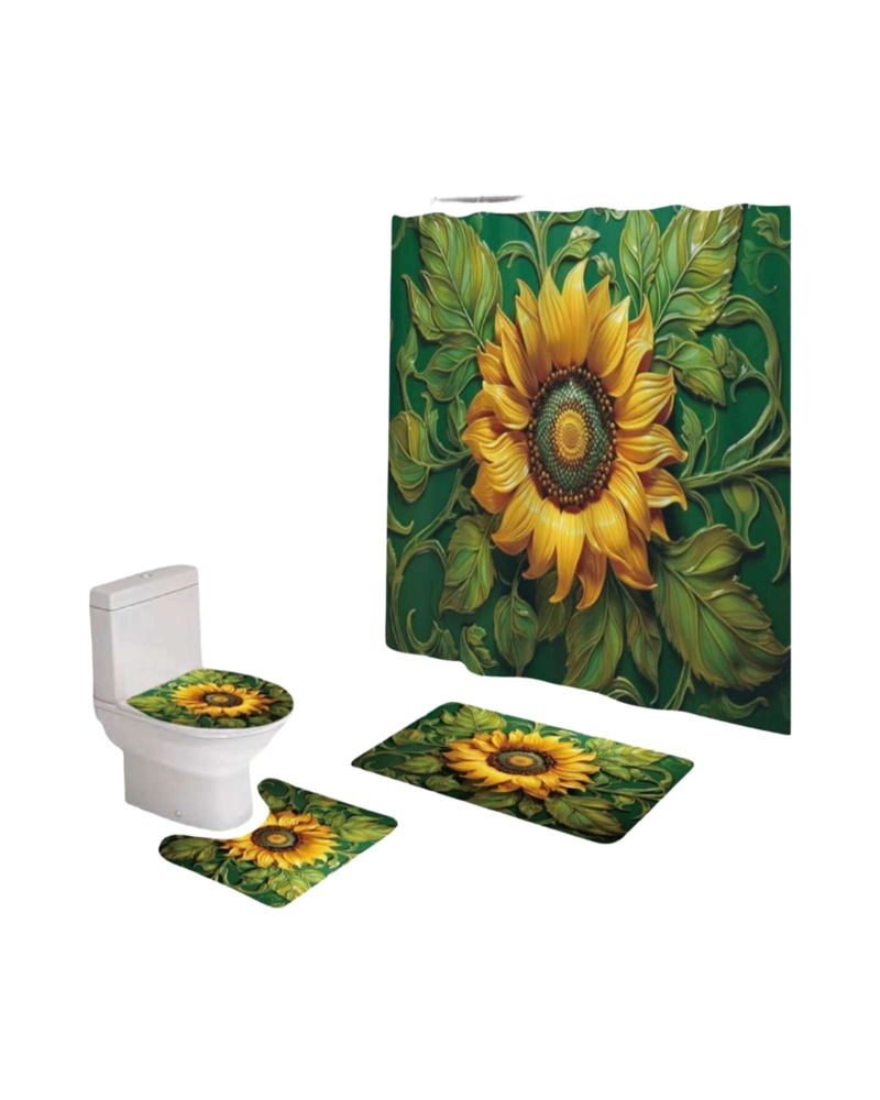 JUEGO 5 PIEZAS CON CORTINA DE BAÑO DE TELA POLIE STER Y  FORRO DE DUCHA DE PLASTICO - 4