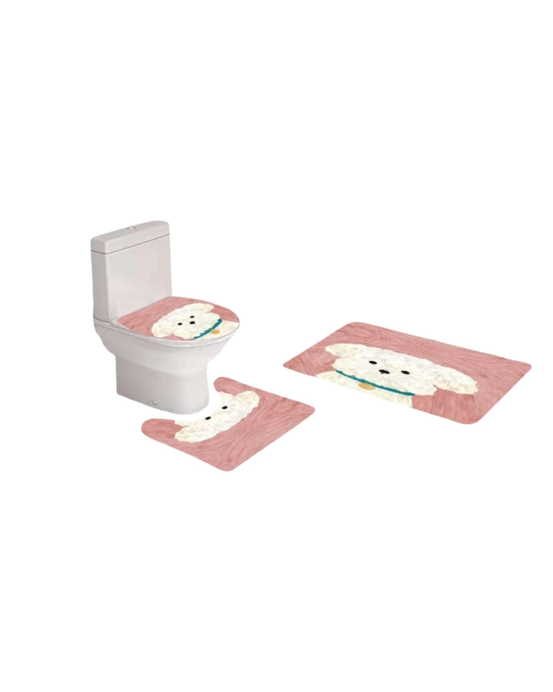 JUEGO 5 PIEZAS CON CORTINA DE BAÑO DE TELA POLIE STER Y  FORRO DE DUCHA DE PLASTICO - 4