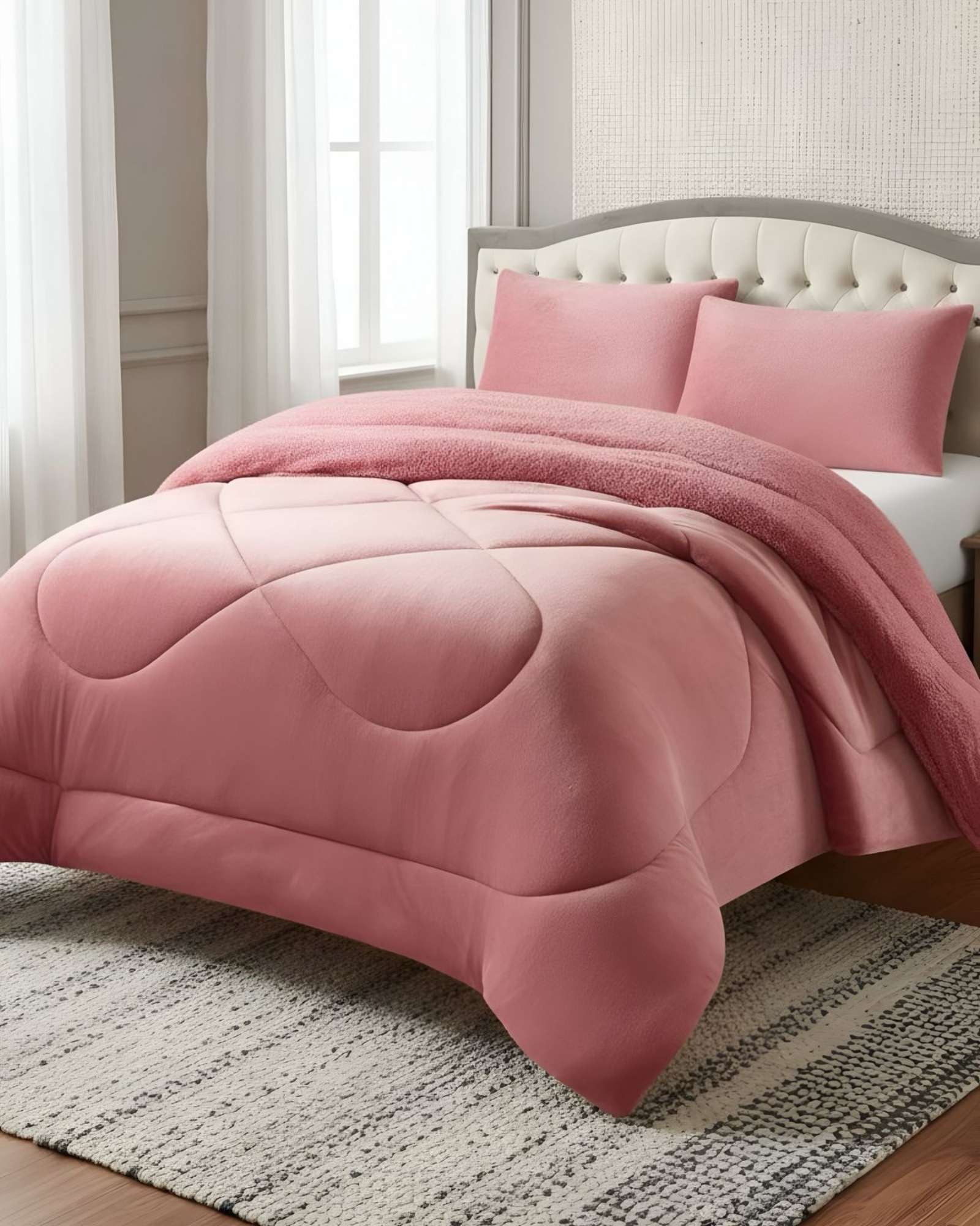 CUBRECAMA PLUSH CON CHIPORRO ACOLCHADO LISO 2 PLAZAS - 3