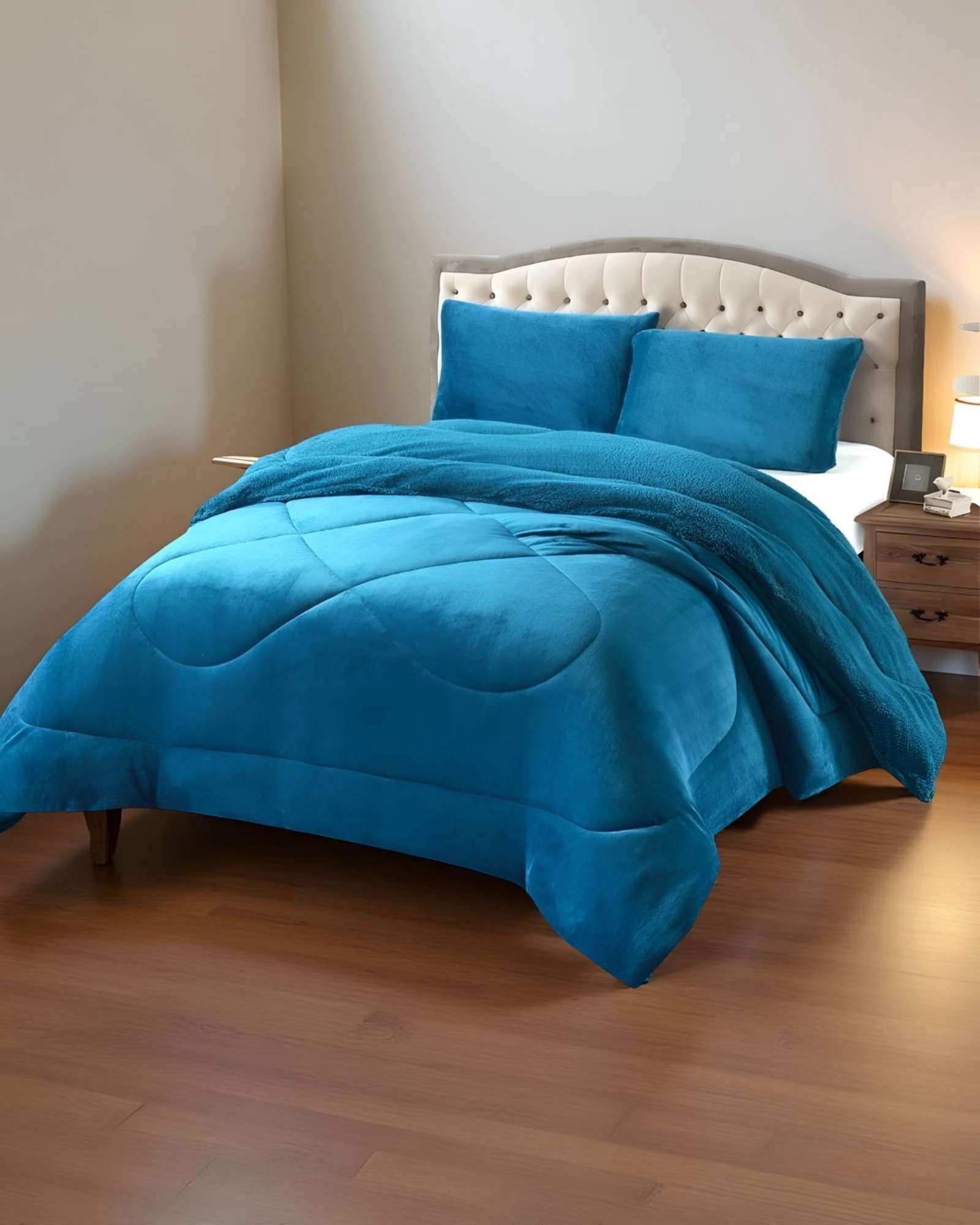 CUBRECAMA PLUSH CON CHIPORRO ACOLCHADO LISO 2 PLAZAS - 4