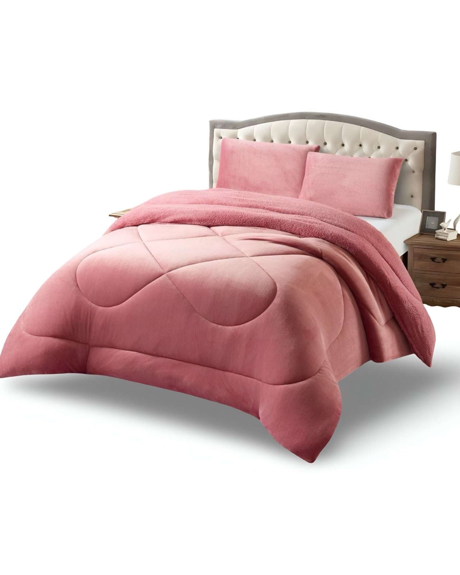 CUBRECAMA PLUSH CON CHIPORRO ACOLCHADO LISO KING - 1
