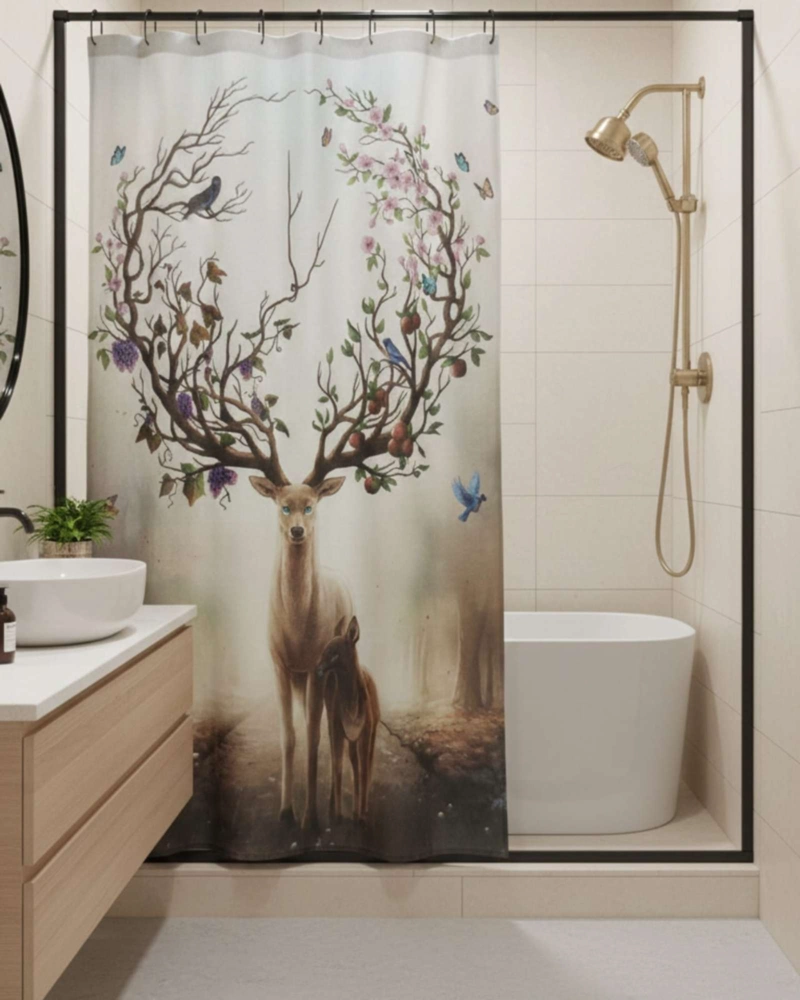 CORTINA DE BAÑO TELA GE NERO + FORRO IMPERMEABLE - 1