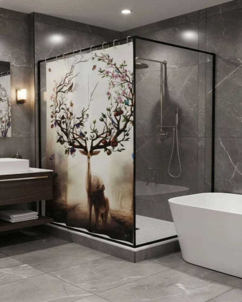 CORTINA DE BAÑO TELA GE NERO + FORRO IMPERMEABLE - 3