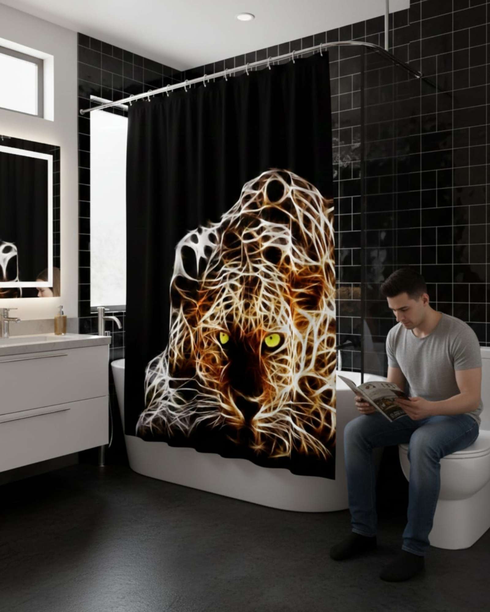 CORTINA DE BAÑO TELA GE NERO + FORRO IMPERMEABLE - 3
