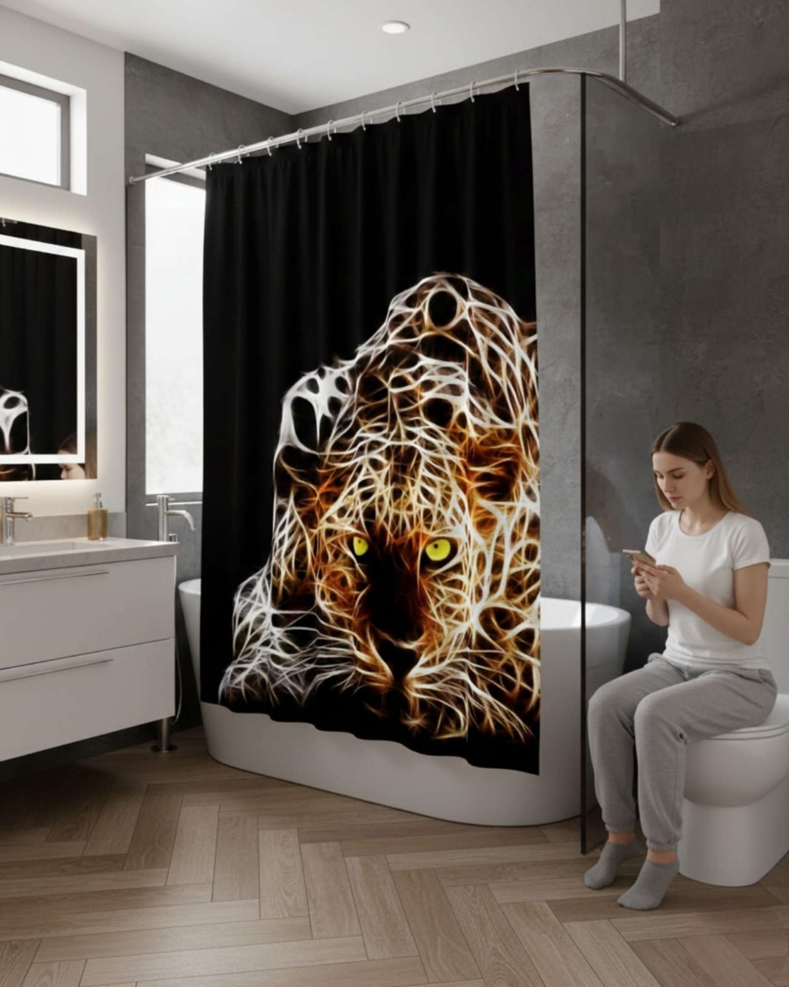 CORTINA DE BAÑO TELA GE NERO + FORRO IMPERMEABLE - 4