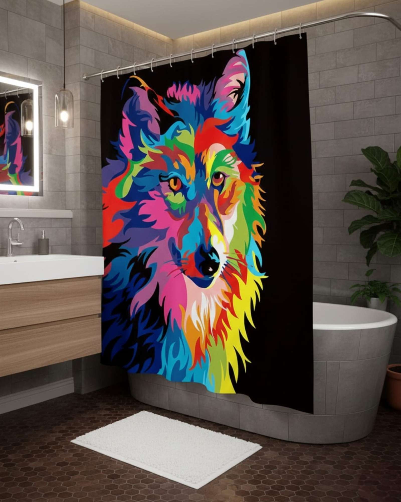 CORTINA DE BAÑO TELA GE NERO + FORRO IMPERMEABLE - 1