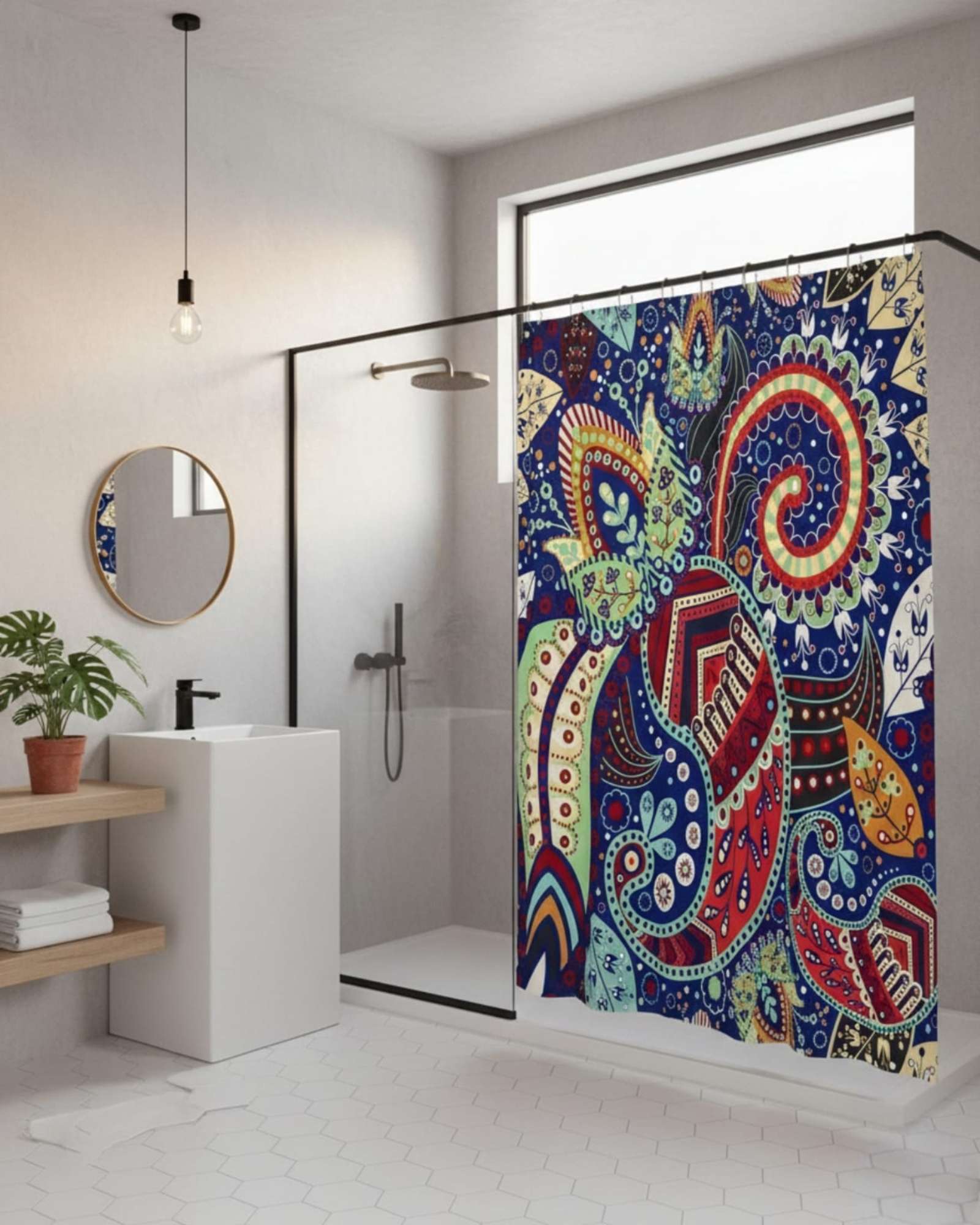 CORTINA DE BAÑO TELA GE NERO + FORRO IMPERMEABLE - 2