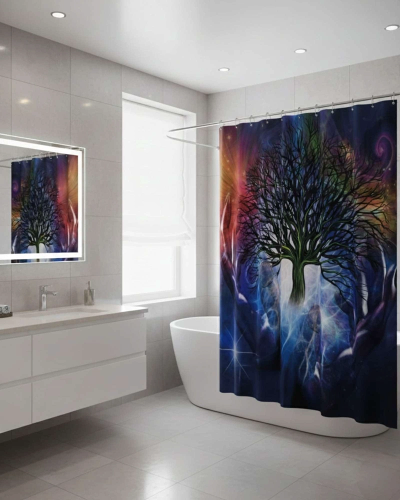 CORTINA DE BAÑO TELA GE NERO + FORRO IMPERMEABLE - 1