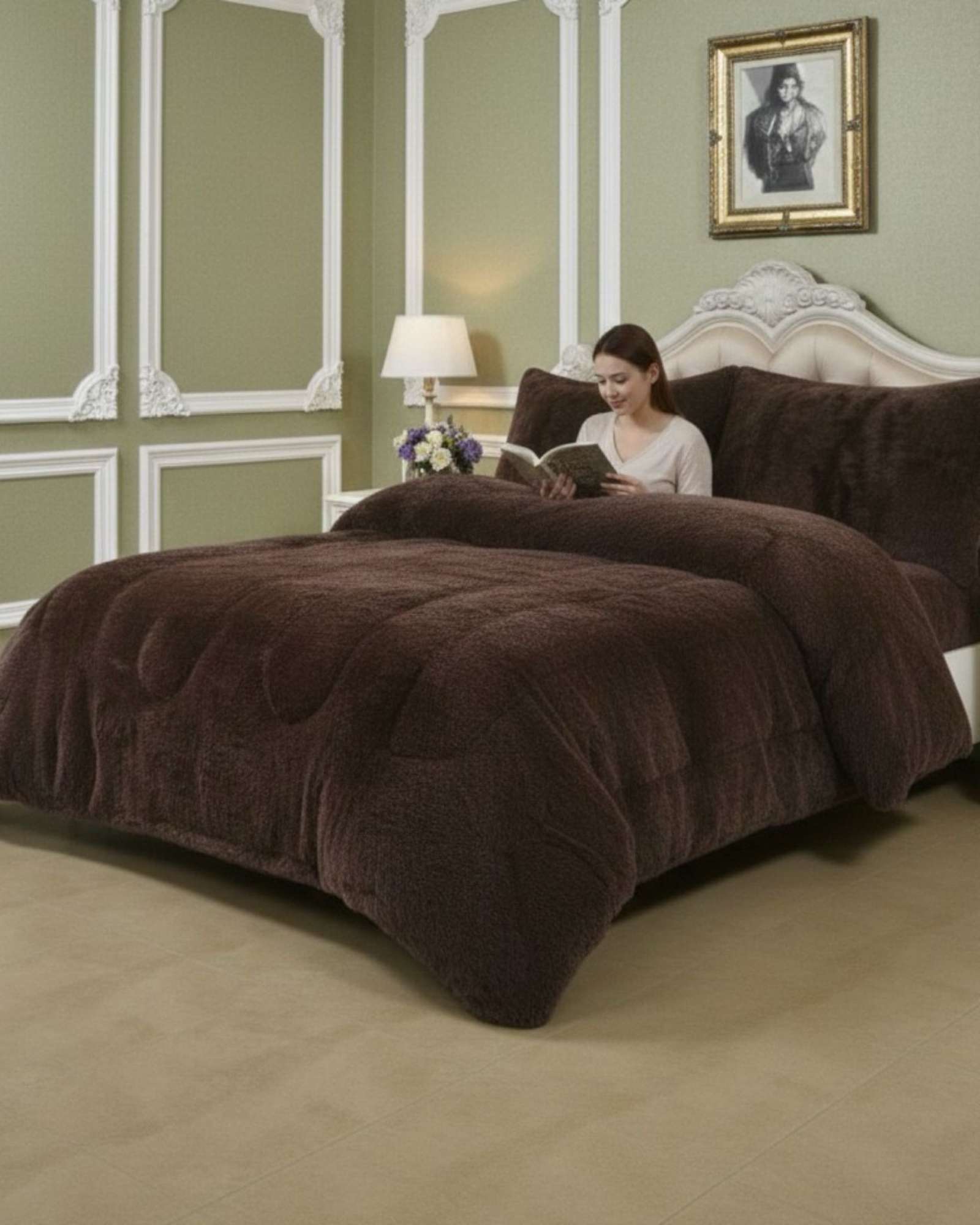 PLUMON CUBRECAMA 2 PLAZAS SHERPA PELUDO INVIERNO DISEÑO SUAVE - 1