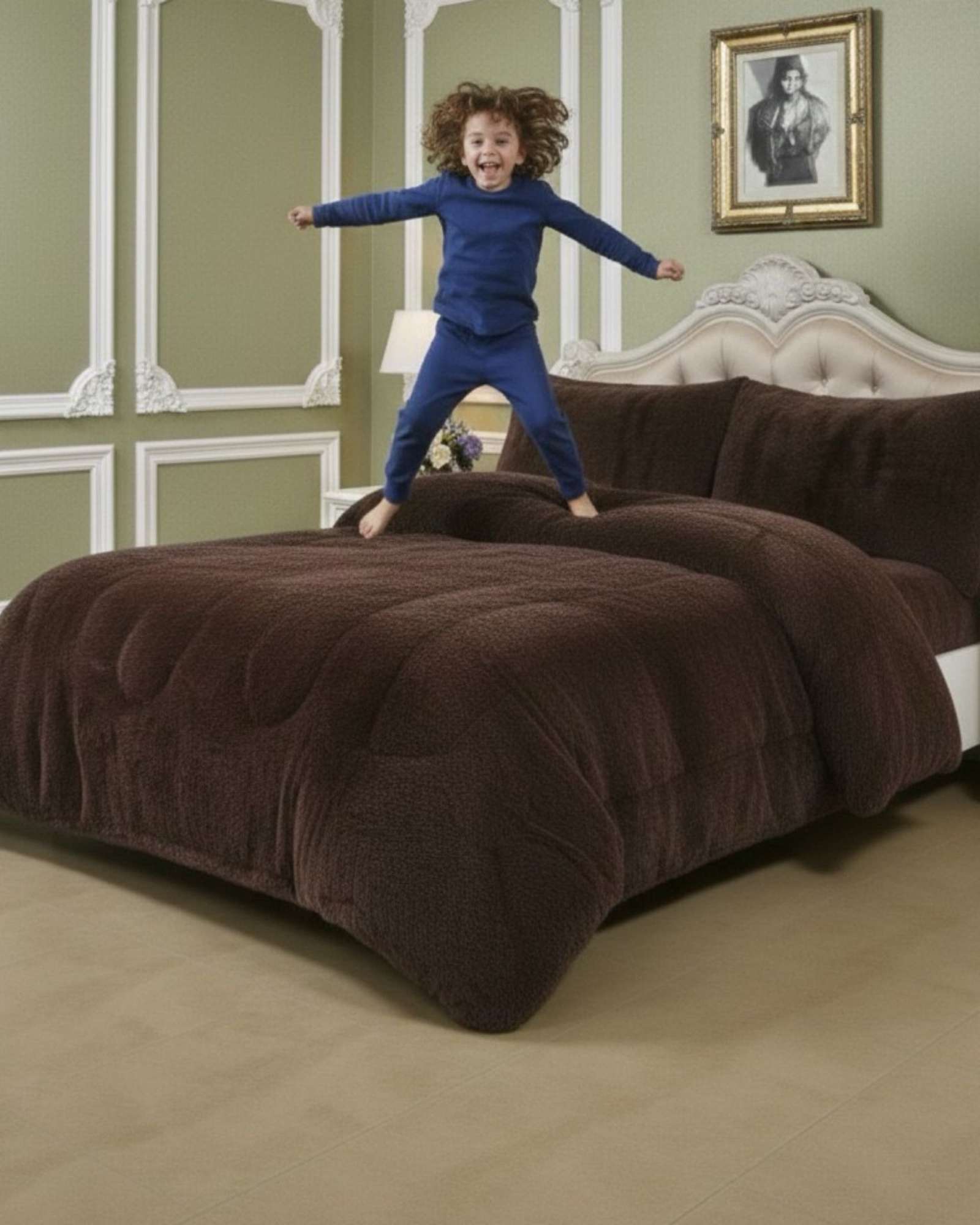 PLUMON CUBRECAMA 2 PLAZAS SHERPA PELUDO INVIERNO DISEÑO SUAVE - 5