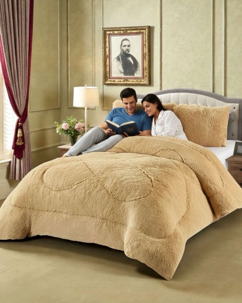 PLUMON CUBRECAMA PLAZA Y MEDIA SHERPA PELUDO INVIERNO DISEÑO SUAVE - 1