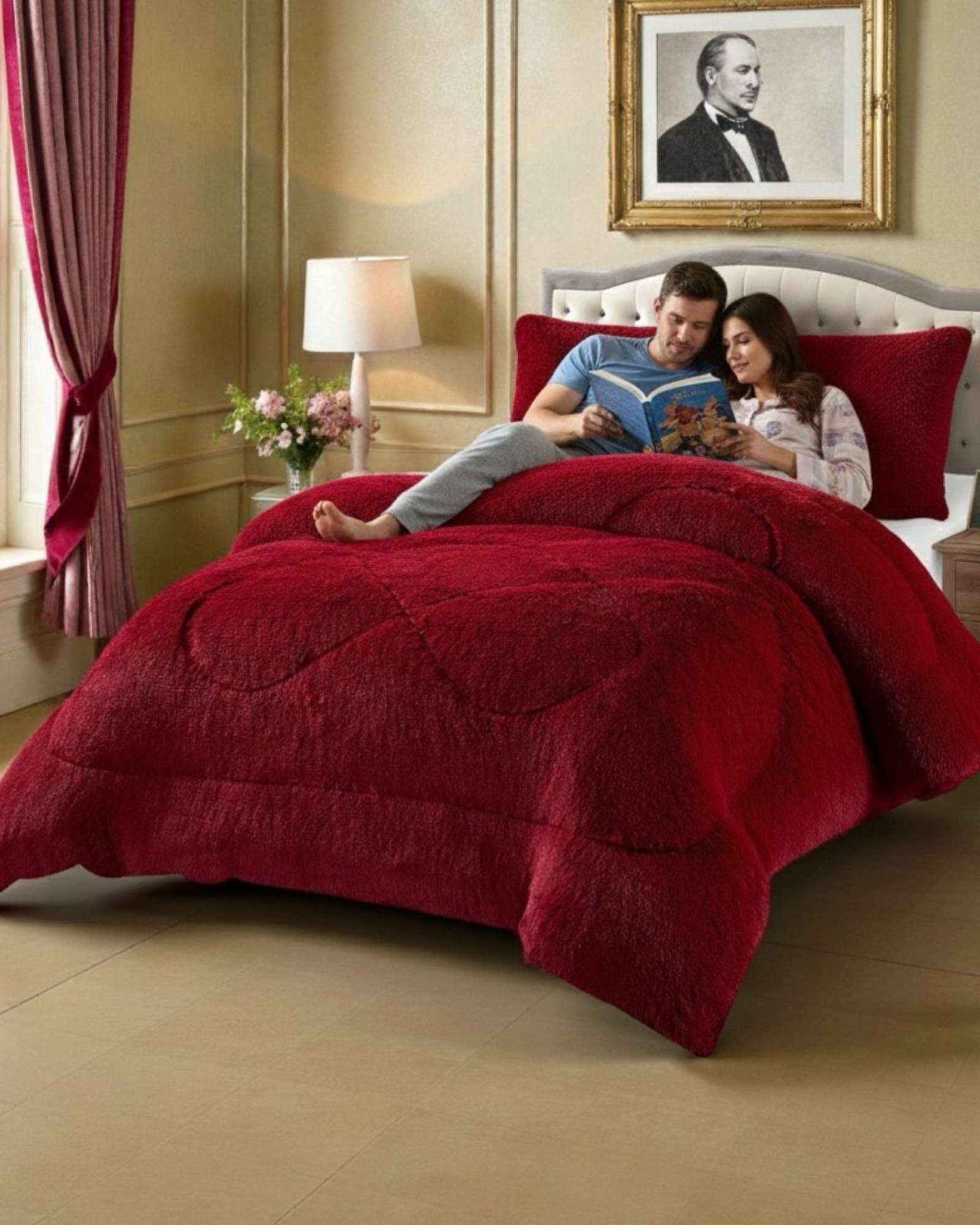 PLUMON CUBRECAMA PLAZA Y MEDIA SHERPA PELUDO INVIERNO DISEÑO SUAVE - 1