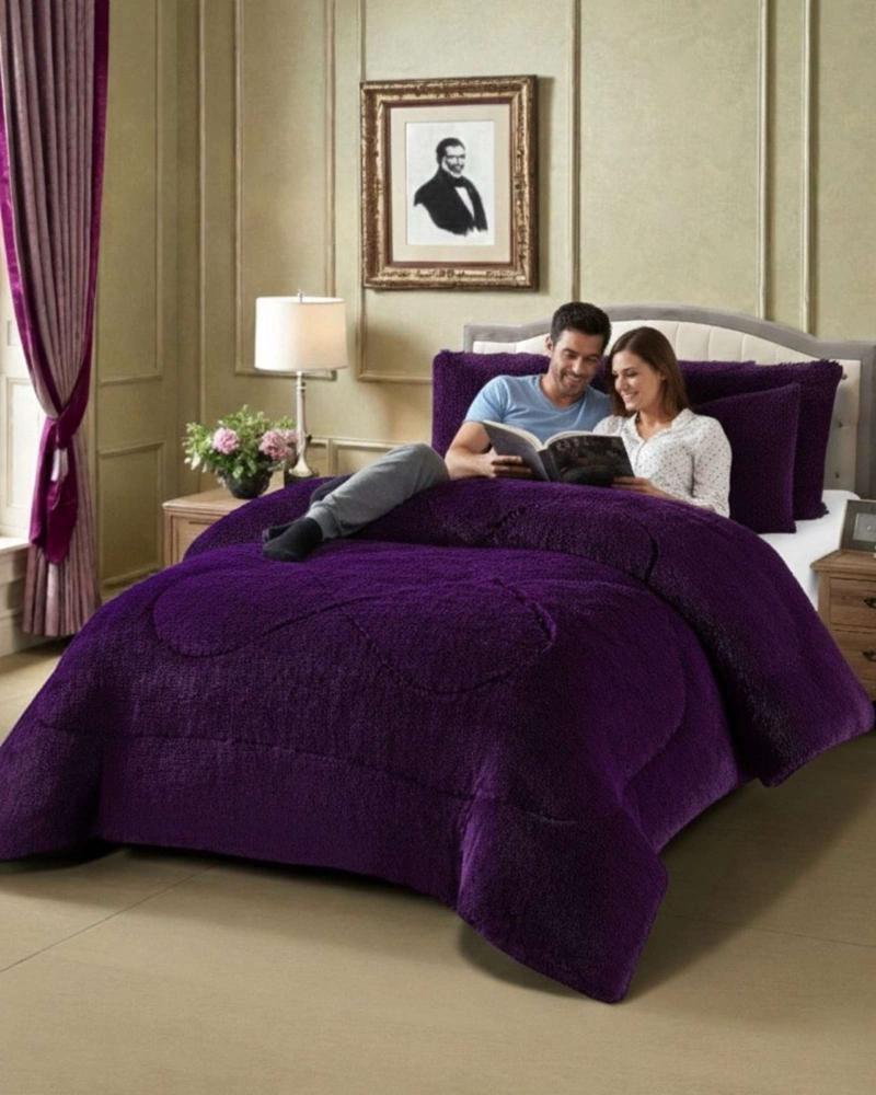 PLUMON CUBRECAMA PLAZA Y MEDIA SHERPA PELUDO INVIERNO DISEÑO SUAVE - 1