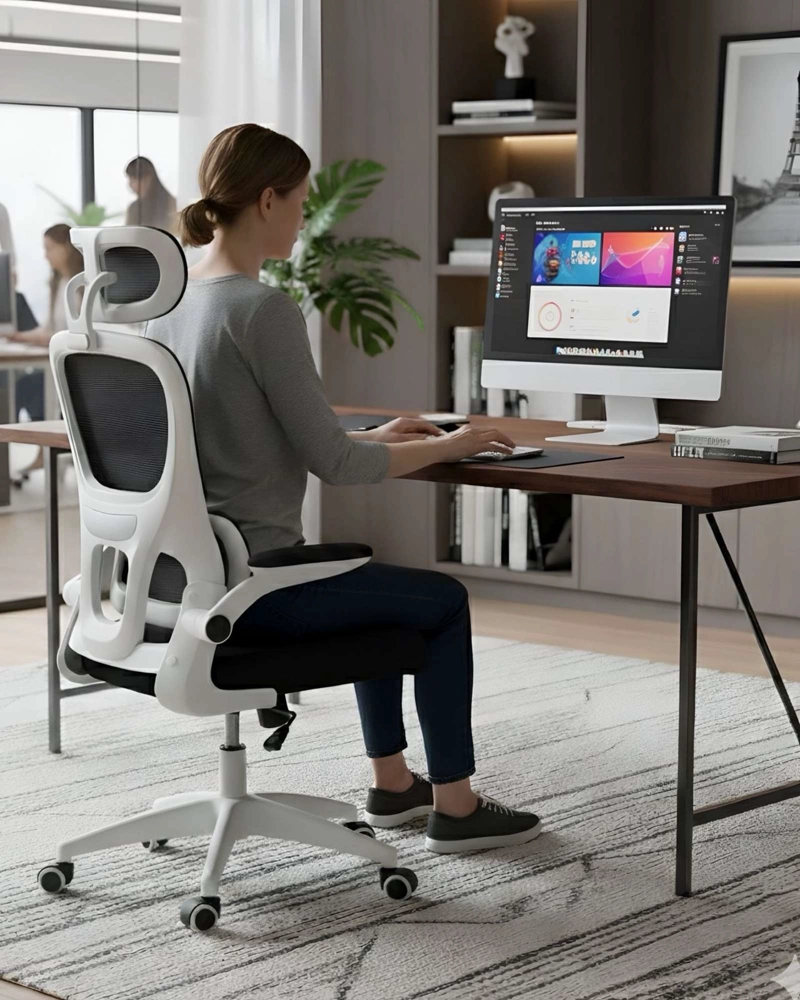 SILLA ERGONOMICA PRO: MAXIMO CONFORT CON APOYACABEZA AJUSTABLE BLANCA - 5