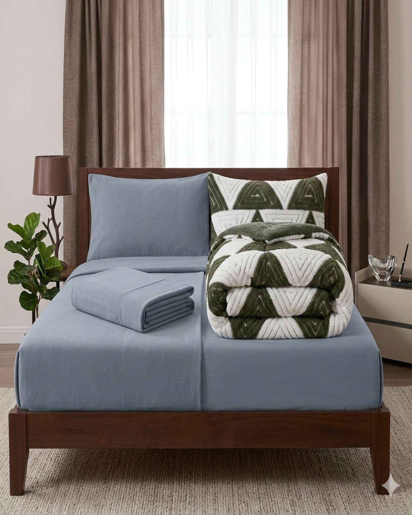 SET CUBRECAMA MAS SABANA DE POLAR  PLAZA Y MEDIA MODELO JACQUARD CUTTING PREMIUM - 4