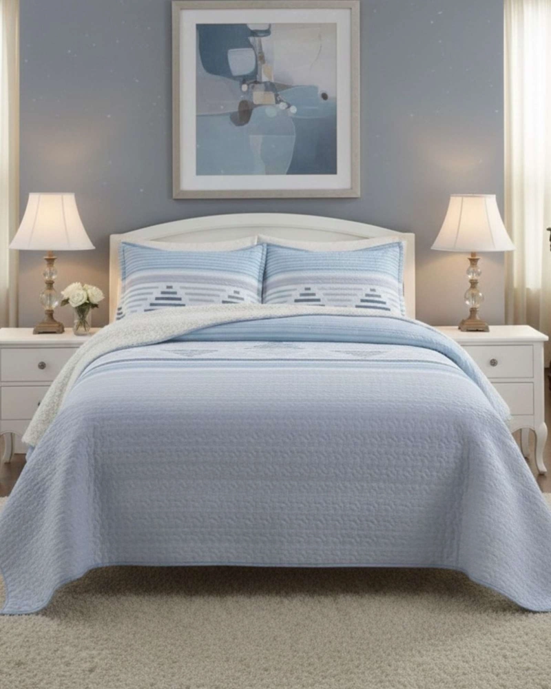 CUBRECAMA QUILT CON SHERPA PLAZA Y MEDIA DISEÑO ELEGANTE 180X230CM - 3